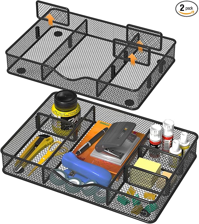 VyGrow Metal Mesh Desk Drawer Organizer Tray for Office & Home, Black, 12.87x8.73x1.96 inch