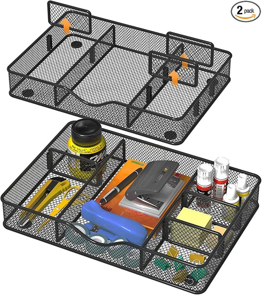 VyGrow Metal Mesh Desk Drawer Organizer Tray for Office & Home, Black, 12.87x8.73x1.96 inch