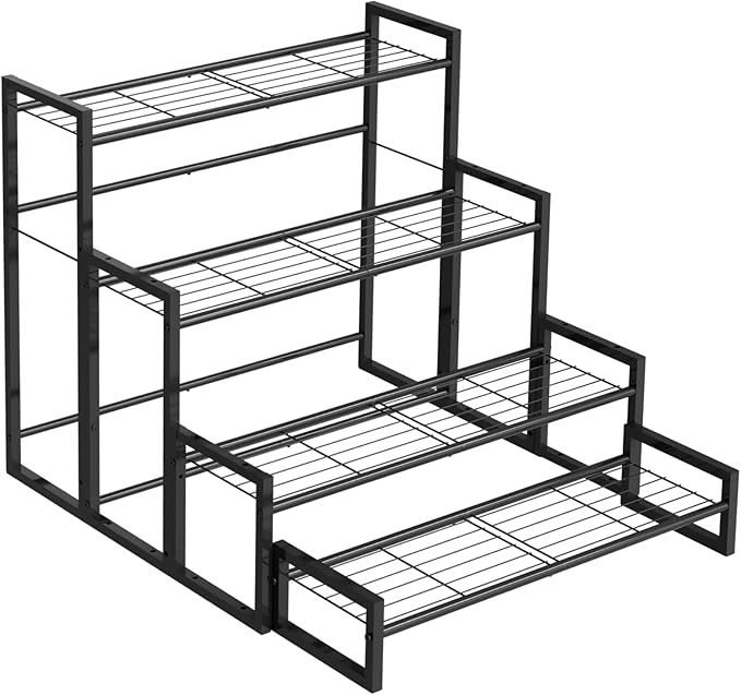 VyGrow Plant Stand, 4 Tier Stackable Tiered Plant Stand, Scalable Heavy Duty Tall Plant Shelf for Indoor Outdoor, Garden, Display Shelves, Flower Pot Holder, Blacken, Display Shelves, Flower Pot Holder, Black
