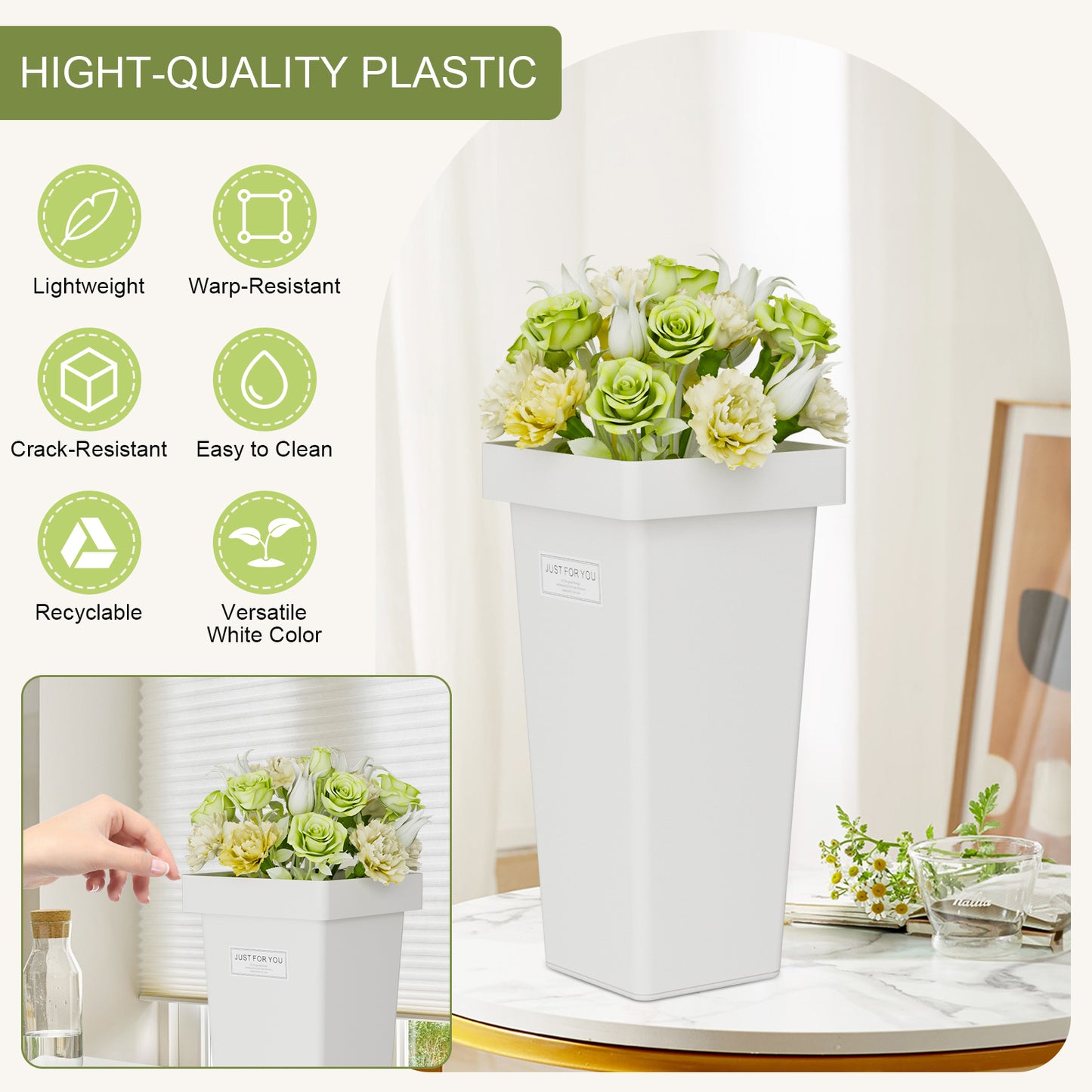 Flower Buckets, 6-Pack Plastic Flower Vases with Stickers for DIY Flower Bar, Floral Buckets for Cut Flower Farmhouse Vases for Decor Wedding Table Centerpiece, H: 13.39 inch