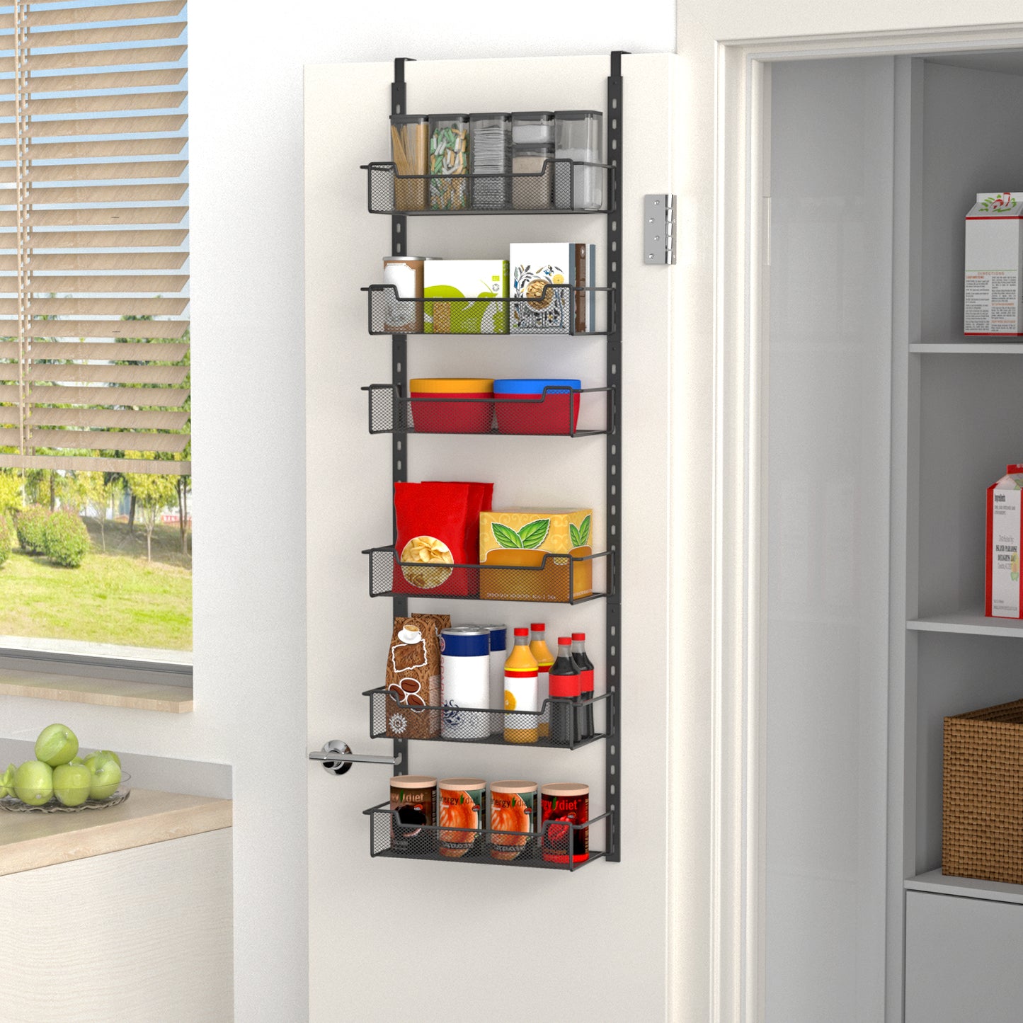 VyGrow 12.3" W Narrow Over the Door Pantry Organizer, 6-Tier Over the Door Organizer with Adjustable Basket, Pantry Door Organization for Pantry Kitchen Storage Room Spice Rack, Black