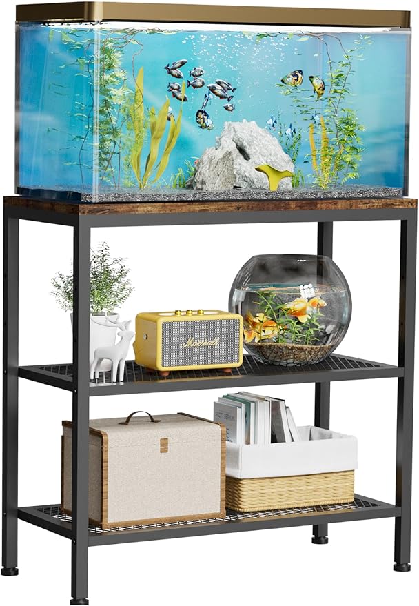VANVERB 20-29 Gallon Fish Tank Stand, Long Aquarium Stand with 3-Tier Storage Shelves, Heavy Duty Turtle Reptile Breeder Terrarium Stand Rack Plant Stand, Load 350lbs, 30.7" L x 13.77" D x 31.51" H, Black