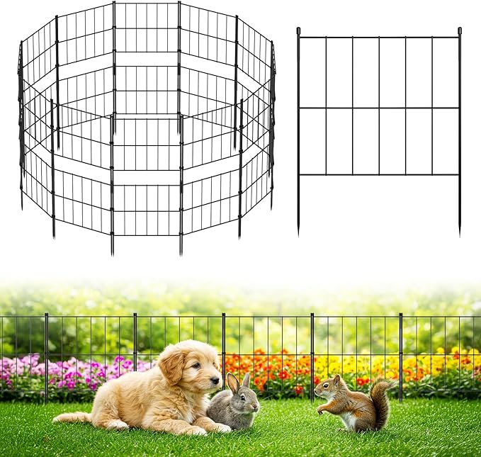 NEYCIL Garden Fence Tall 32in(H) x 13ft(L), 24 Panels Stackable Animal Barrier, Metal Garden Fencing 17in(H) x 26ft(L), Decorative No Dig Fence Rectangle Border for Garden, Yard, Patio, Outdoor, Black