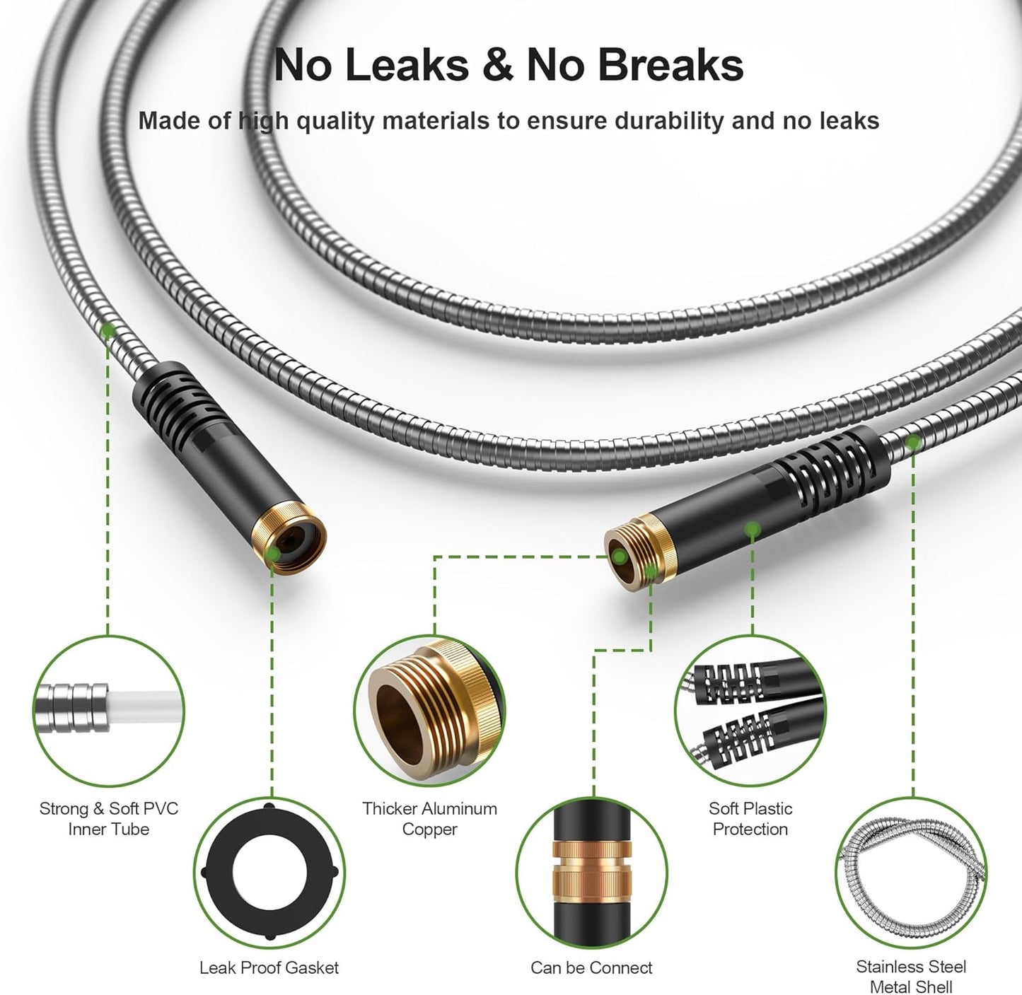 NEYCIL Stainless Steel Garden Hose 50ft, Heavy-Duty Water Hose with 10 Function Nozzle, Puncture Proof, No-Tangle, No-Kink, Garden Hose for Yards, Car Washing & Outdoor Cleaning