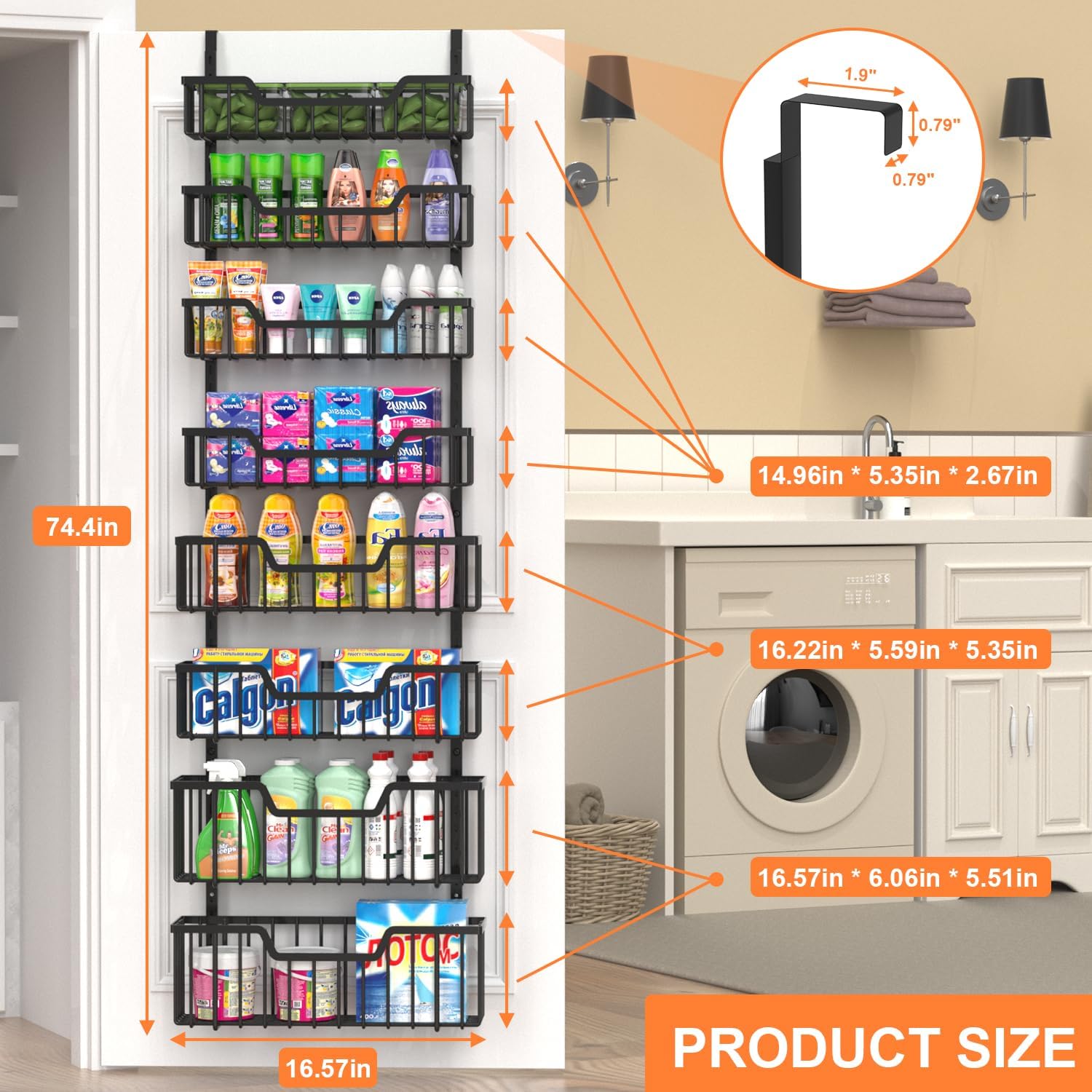 VyGrow Over The Door Pantry Organizer, 8-Tier Pantry Door Organizer Shelves | 3 Sizes | Adjustable Basket | Metal Hanging Spice Rack for Kitchen, Pantry, Cabinet, Back of Door Seasoning Rack