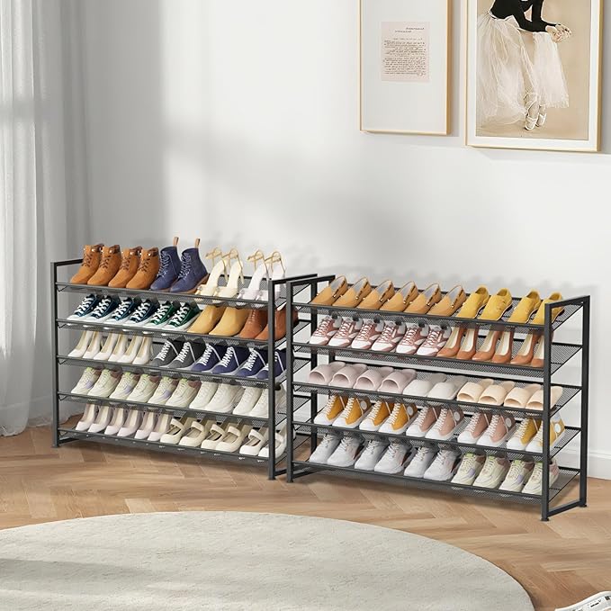 NEYCIL Large Shoe Rack 10 Tier Shoe Organizer, Heavy Duty Metal 5-Tier Stackable Shoe Storage Vertical Shoe Rack for Closet Front Door Entrance, Up to 62 Pairs, 44.8" W x 11.4" D x 71.2" H, Black