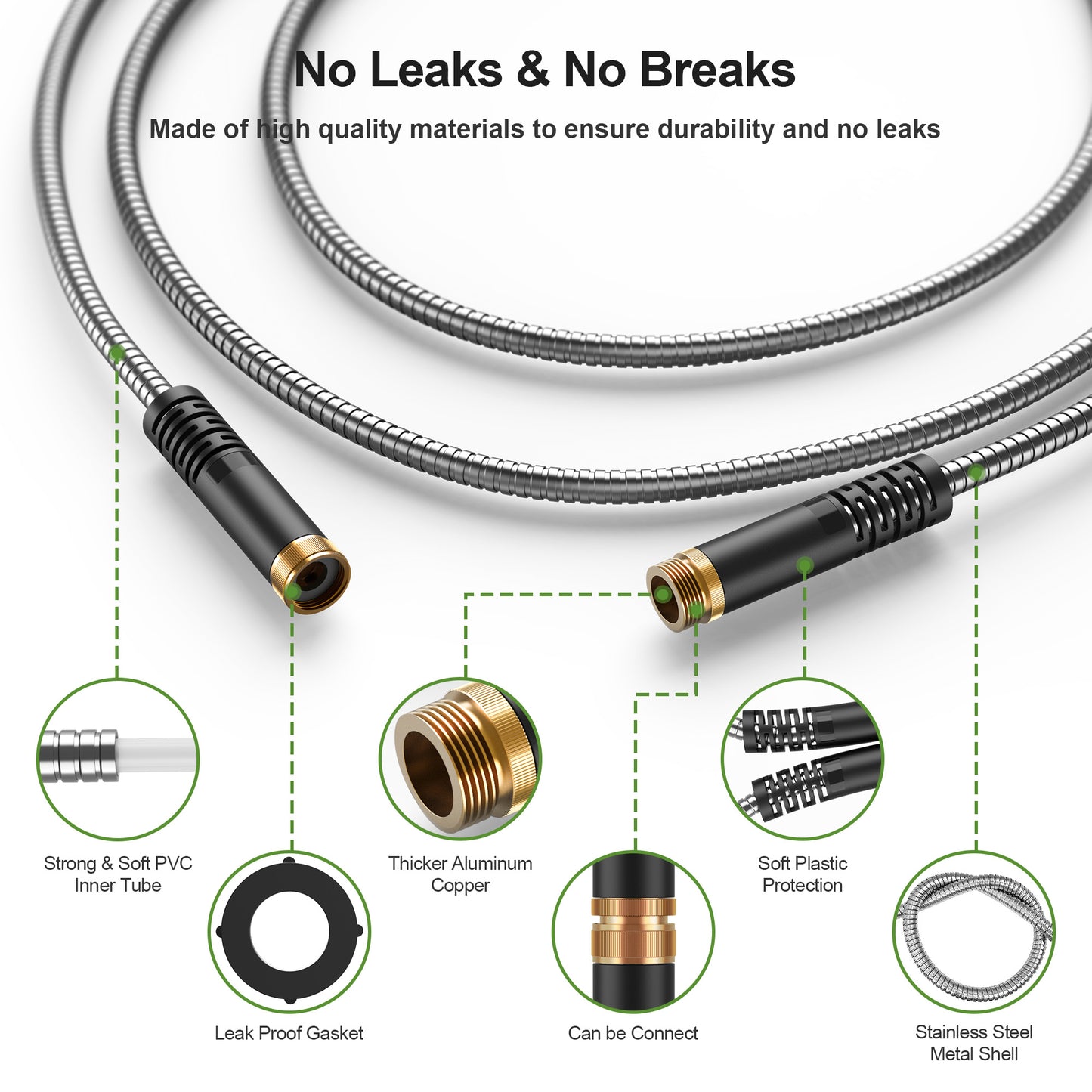 Stainless Steel Garden Hose 25ft, Heavy-Duty Water Hose with 10 Function Nozzle, Puncture Proof, No-Tangle, No-Kink, Garden Hose for Yards, Car Washing & Outdoor Cleaning