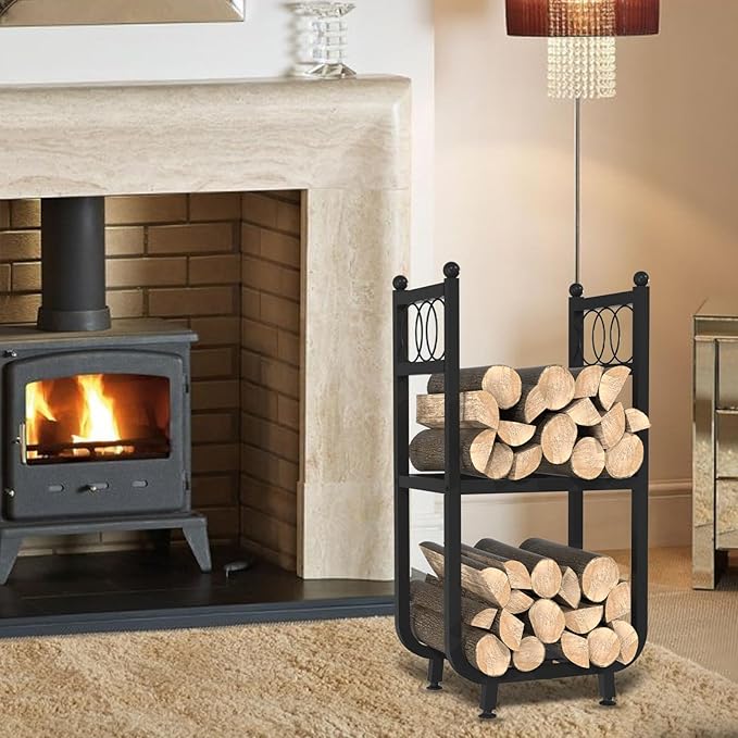 VyGrow Firewood Rack for Indoor Outdoor, 2-Tier Firewood Holder, Heavy Duty Wood Rack for Fireplace, Outdoor Patio, Fire Pit, Black