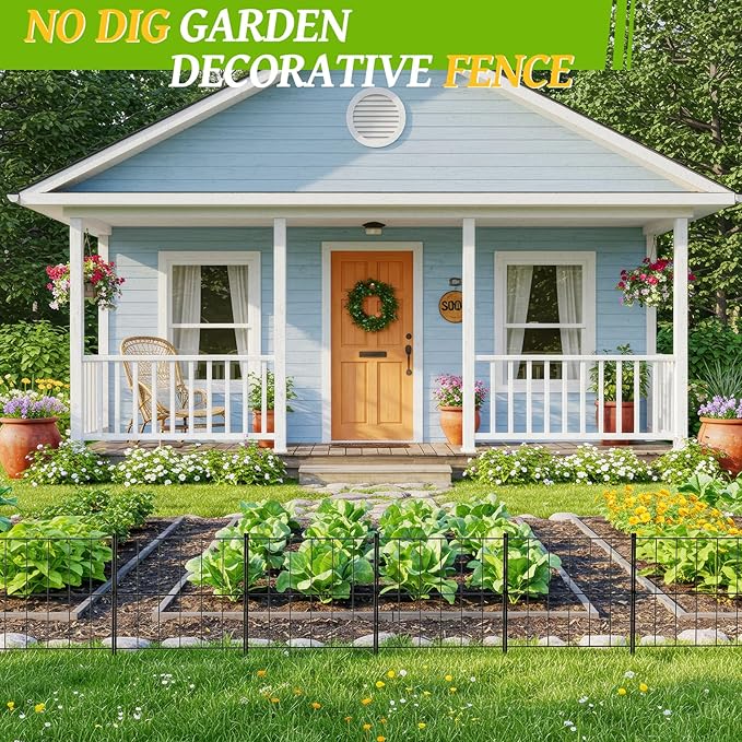NEYCIL Garden Fence Tall 32in(H) x 13ft(L), 24 Panels Stackable Animal Barrier, Metal Garden Fencing 17in(H) x 26ft(L), Decorative No Dig Fence Rectangle Border for Garden, Yard, Patio, Outdoor, Black