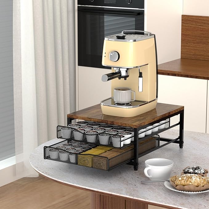 VyGrow Coffee Pod Holder For Counter, Wooden K Cup Holder with Sliding Drawer, Large Capacity Coffee Pod Storage for Coffee Station, Home, Office, Kitchen