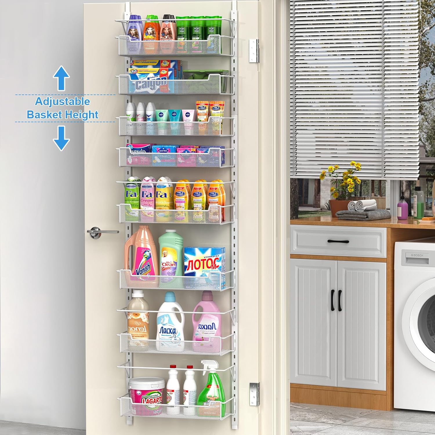 VyGrow Over the Door Pantry Organizer, 6-Tier Over the Door Organizer with Adjustable Basket, Pantry Door Organization for Pantry Kitchen Storage Room Spice Rack, White