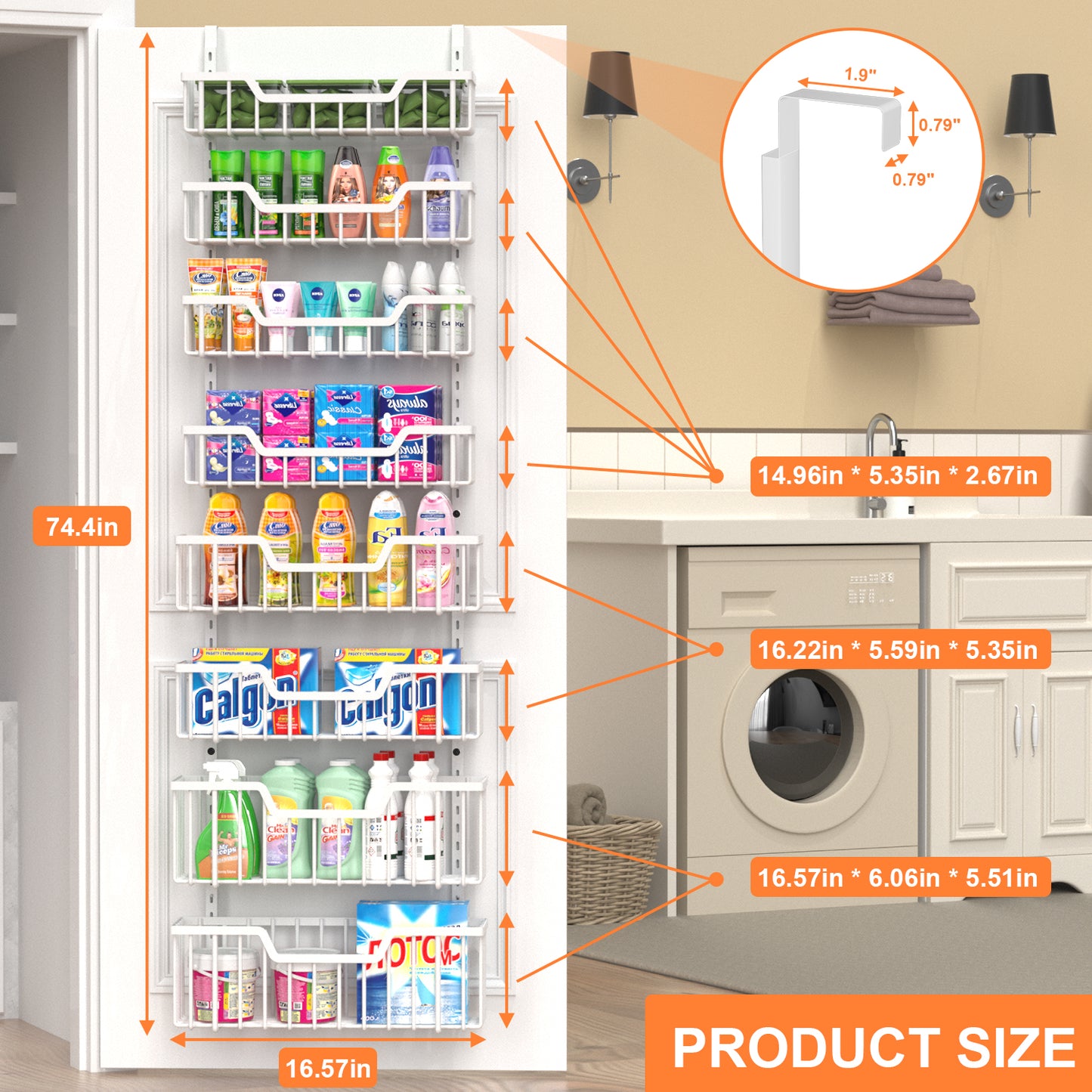 VyGrow Over The Door Pantry Organizer, 8-Tier Pantry Door Organizer Shelves | 3 Sizes | Adjustable Basket | Metal Hanging Spice Rack for Kitchen, Pantry, Cabinet, Back of Door Seasoning Rack