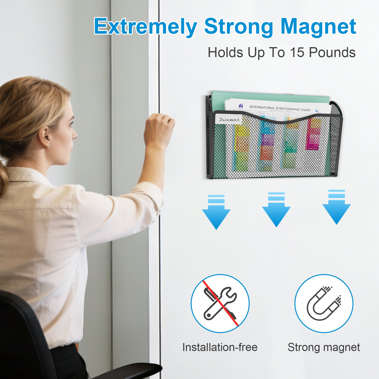BOHDK Wall File Organizer, Mesh Hanging File Organizer, Home Office Organization and Storage, 6 Single Pockets Document Magazine Rack