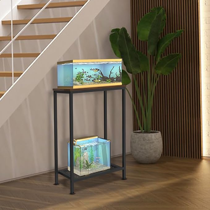 VANVERB 10 Gallon Fish Tank Stand, 2-Tier Small Aquarium Stand, Metal Reptile Breeder Turtle Terrarium Stand Rack Plant Stand for Home Office, Load 350lbs, 20.86" L x 11.81" W x 32.08" H, Black