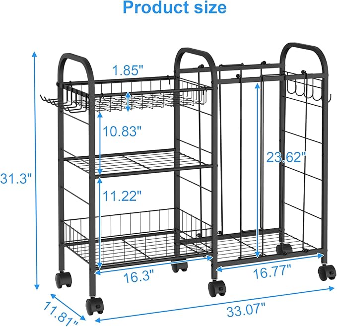 NEYCIL Ball Storage Rack, Sports Ball Storage Cart with 6 Wheels, Elastic Strap, Removable Basket, Hooks, Sports Equipment Organizer For Garage, Children's Room, Court, School, Small Gym, Outdoor