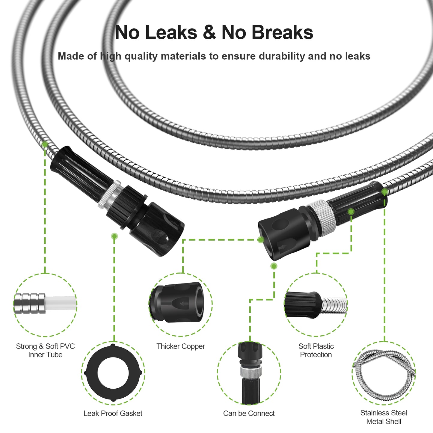 Stainless Steel Garden Hose 100ft, Heavy-Duty Water Hose with 10 Function Nozzle, Puncture Proof, No-Tangle, No-Kink, Garden Hose for Yards, Car Washing & Outdoor Cleaning