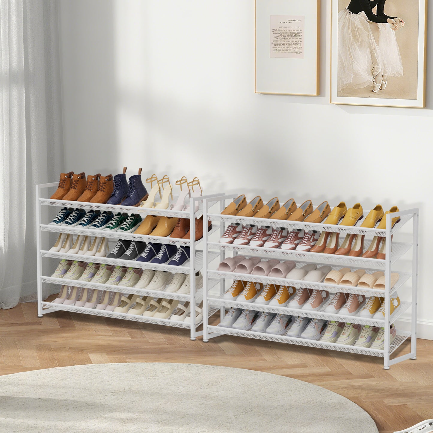 Large Shoe Rack 10 Tier Shoe Organizer, Heavy Duty Metal 5-Tier Stackable Shoe Storage Vertical Shoe Rack for Closet Front Door Entrance, Up to 62 Pairs, 44.8" W x 11.4" D x 71.2" H, White