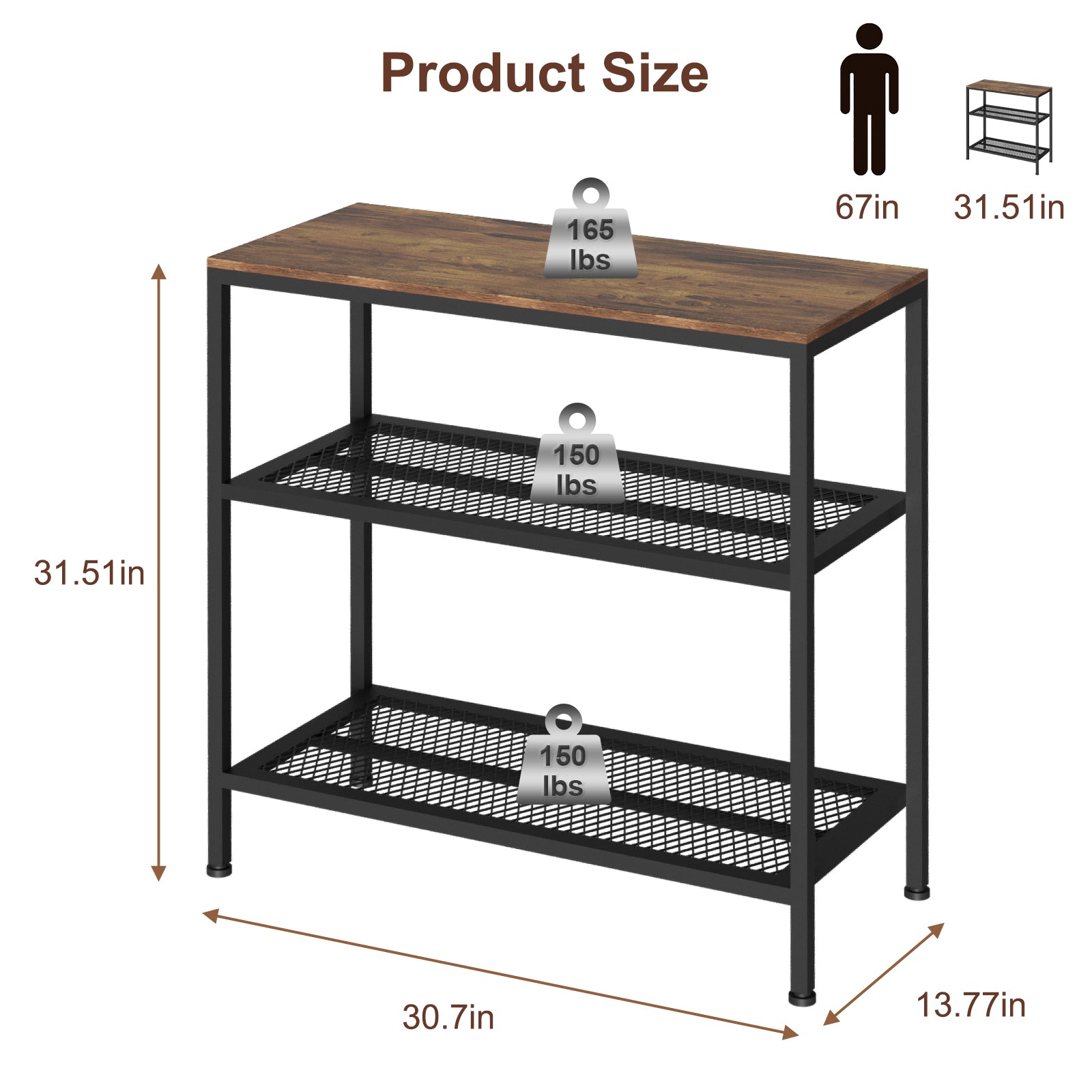 Kitchen Island with 3 Tier Storage, Height-Adjustable Kitchen Shelf, Microwave Stand for Dining, Sturdy Metal Frame, 30.7