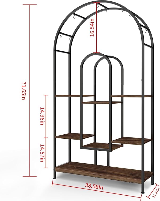 VANVERB Large Book Shelf 5 Tier, 71.65 inches Tall Bookshelf for Home Decor, Multiple Heavy Duty Metal and Wood Plant Shelf Holder, Display Rack for Indoor, Garden, Balcony, Living Room