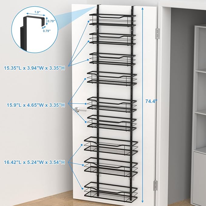 VyGrow 9-Tier Over The Door Pantry Organizer, Metal Pantry Organizers and Storage with Adjustable Basket, Spice Rack Seasoning Shelves, Over the Door Organizer for Pantry Kitchen Laundry Bathroom