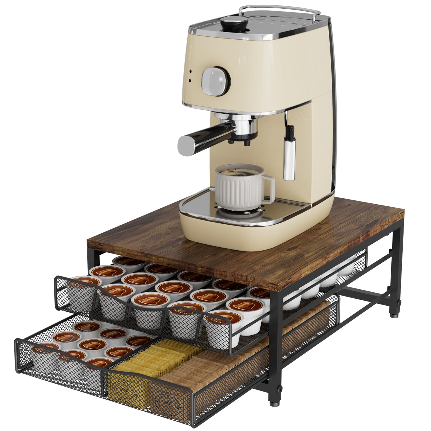 VyGrow Coffee Pod Holder For Counter, Wooden K Cup Holder with Sliding Drawer, Large Capacity Coffee Pod Storage for Coffee Station, Home, Office, Kitchen