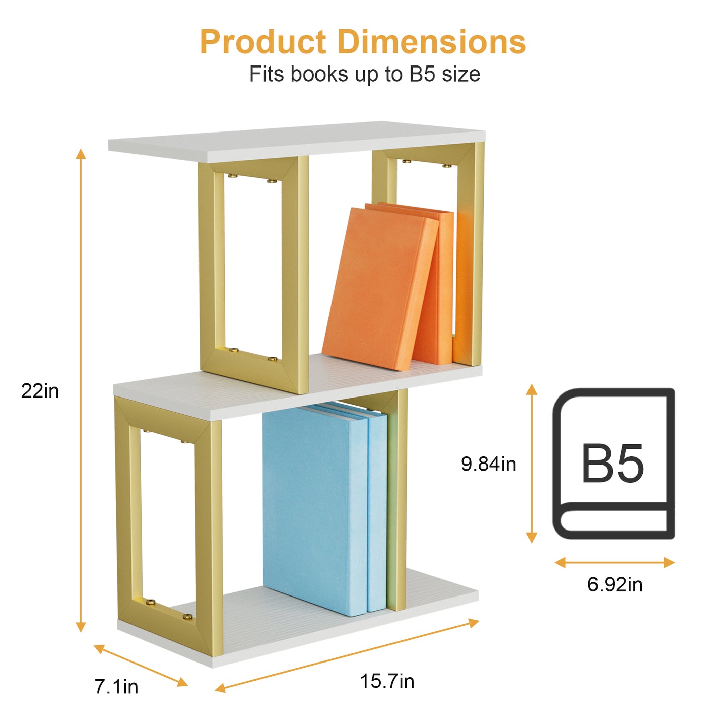 Book Shelf, 3-Tier Small Bookshelf for Desk Organizer Corner Bookshelf Table Top Shelving, White & Gold Decor Aesthetic Desk Hutch for Office Home Dorm