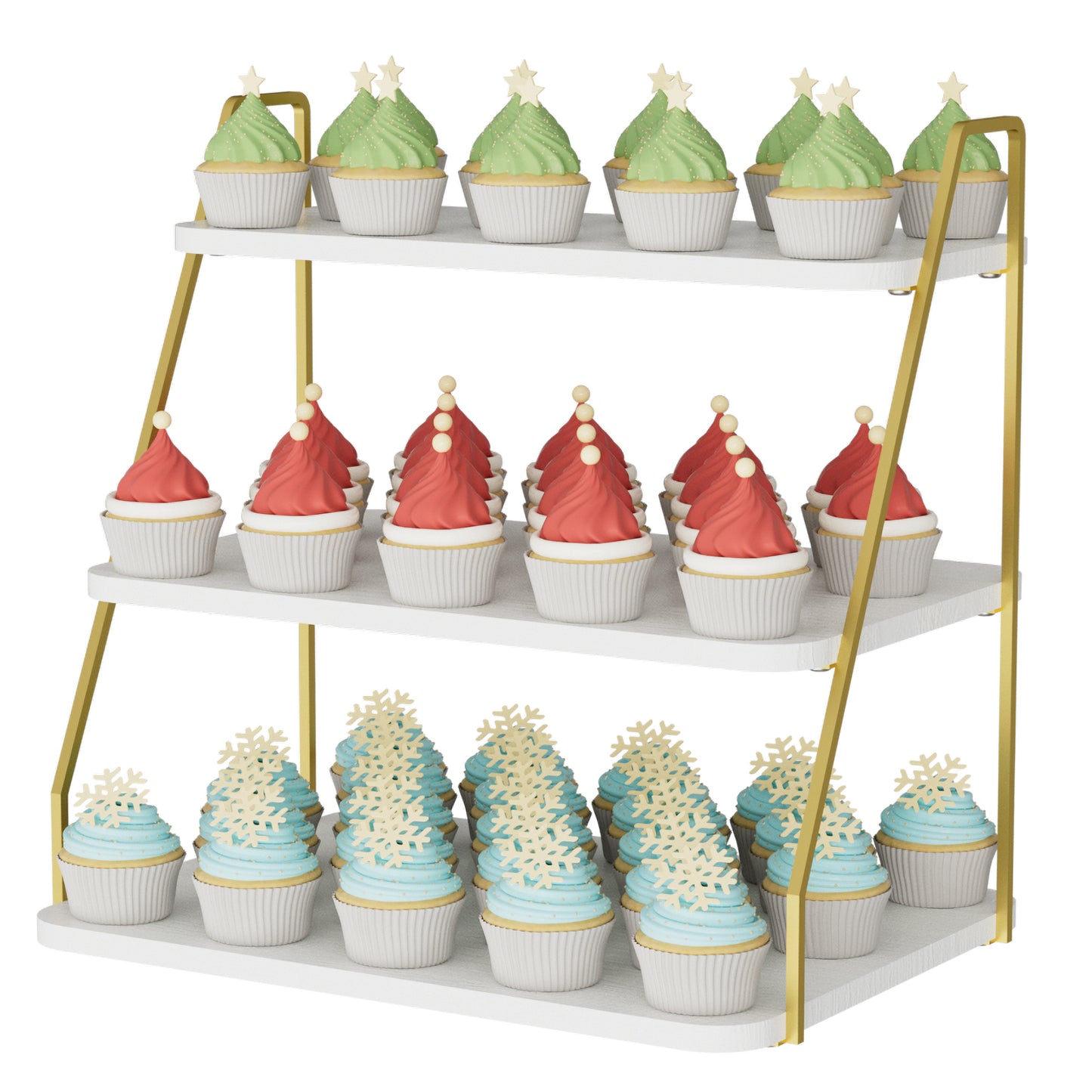 VyGrow Cupcake Stand, 3-Tier Dessert Stand for 55 Cupcakes, Wood & Metal Tower Display Premium Holder Dessert Tree Tower for Christmas Birthday Weddings Party Decor, Serving Tray