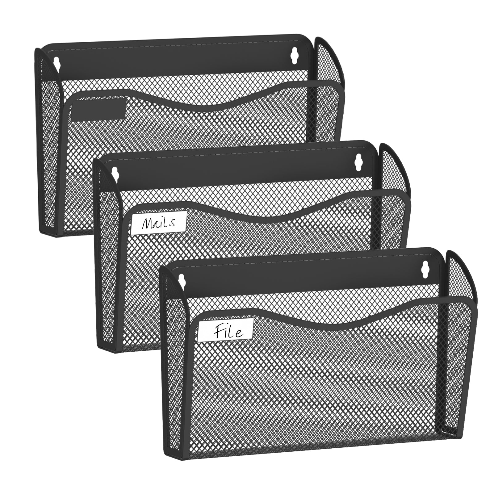 BOHDK Wall File Organizer, Mesh Hanging File Organizer, Home Office Organization and Storage, 3 Single Pockets Document Magazine Rack