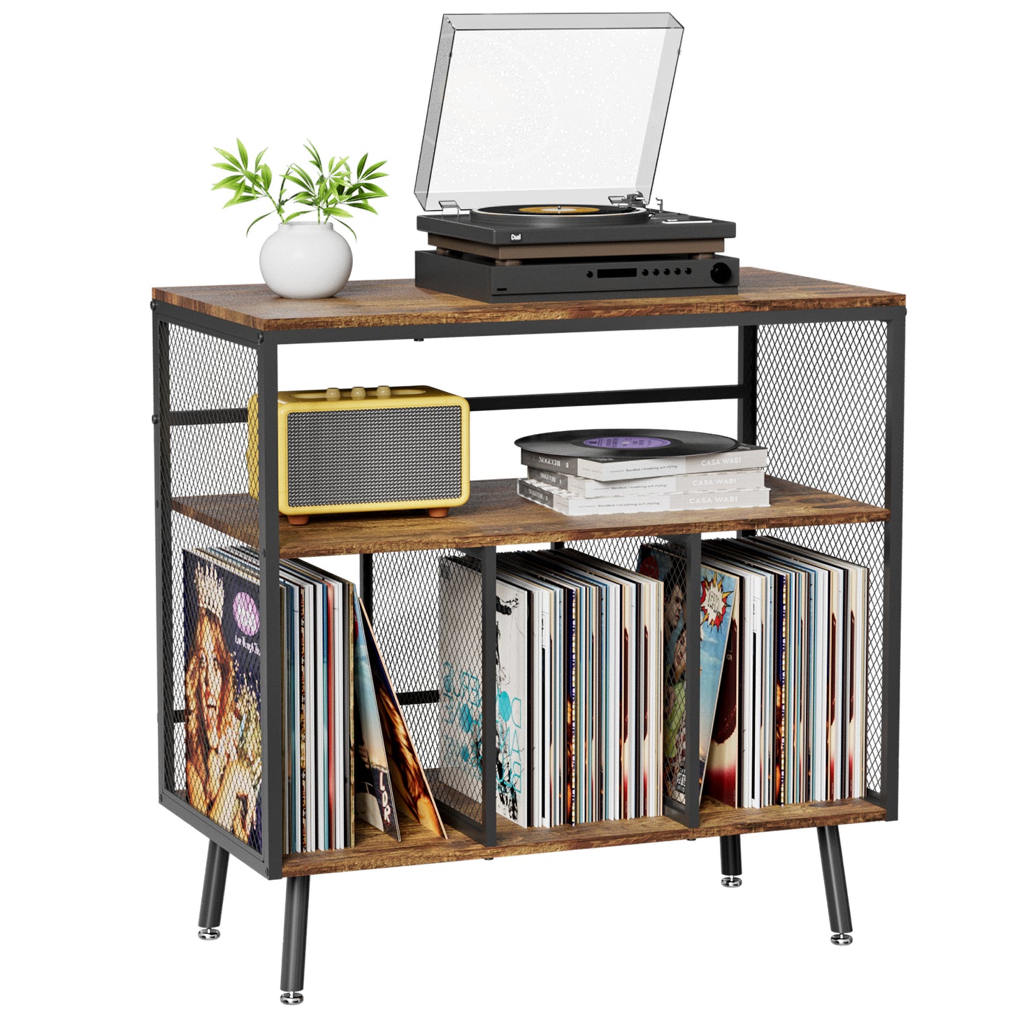 VyGrow Record Player Stand with Vinyl Storage, 3-tier Turntable Stand Holds Up to 220+ Albums, Large Record Player Table Storage Rack for Home Office