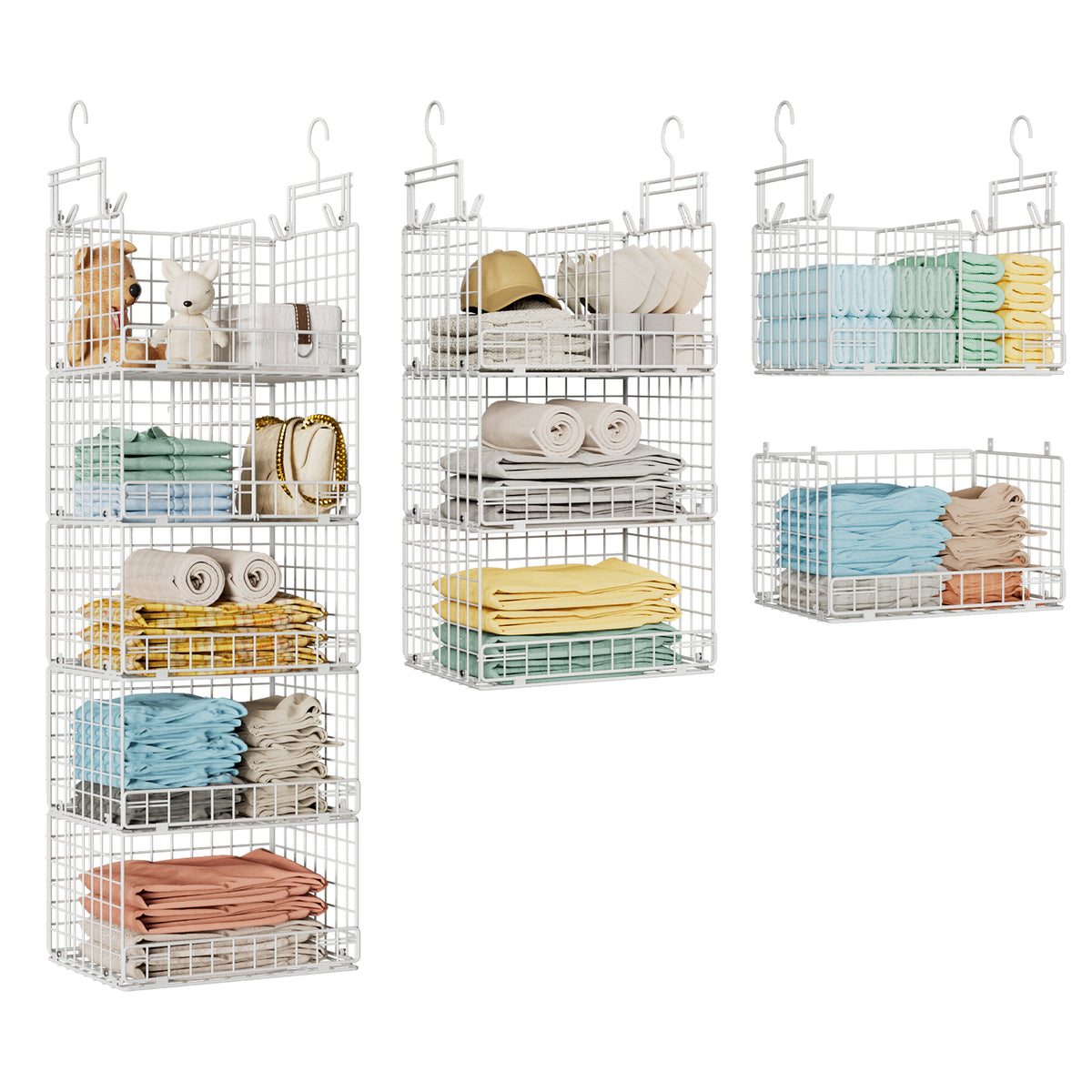 VyGrow 5 Tier Hanging Closet Organizer with Adjustable Dividers, Heavy-Duty Storage Shelves for Clothing, Kitchen, Laundry Room, Extra Large Baskets, 15.7