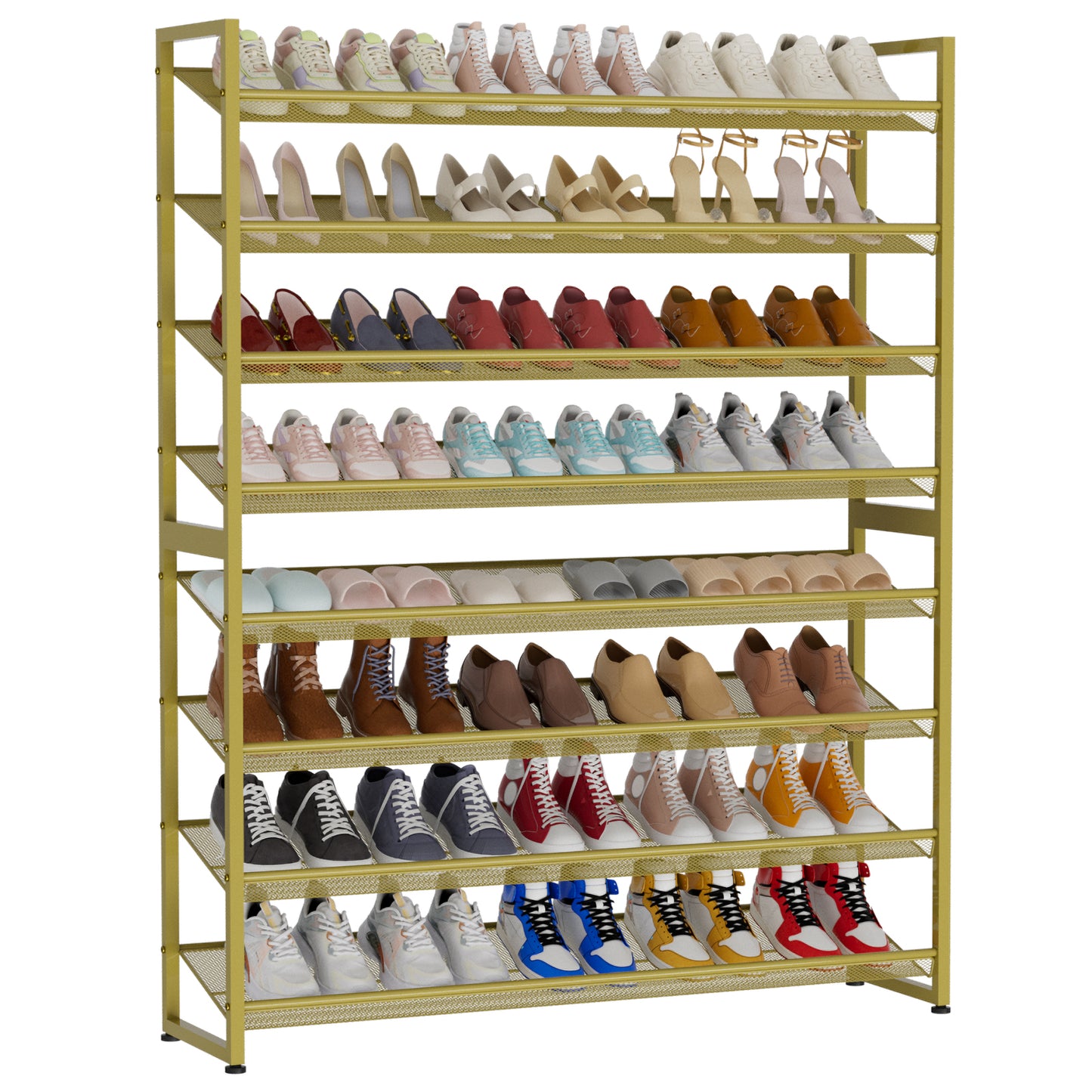 Large Shoe Rack 8 Tier Shoe Organizer, Heavy Duty Metal 4-Tier Stackable Shoe Storage Vertical Shoe Rack for Closet Front Door Entrance, Up to 50 Pairs, 44.8" W x 11.4" D x 56.7" H, Gold