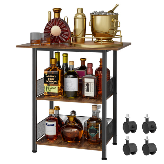 NEYCIL Freestanding Bar for Whiskey, 3-Tier Bar Cabinets Mini Bar Wine Table Whiskey Liquor Bottle Display Stand, Corner Cabinet for Kitchen, Dining Room, Living Room, Black