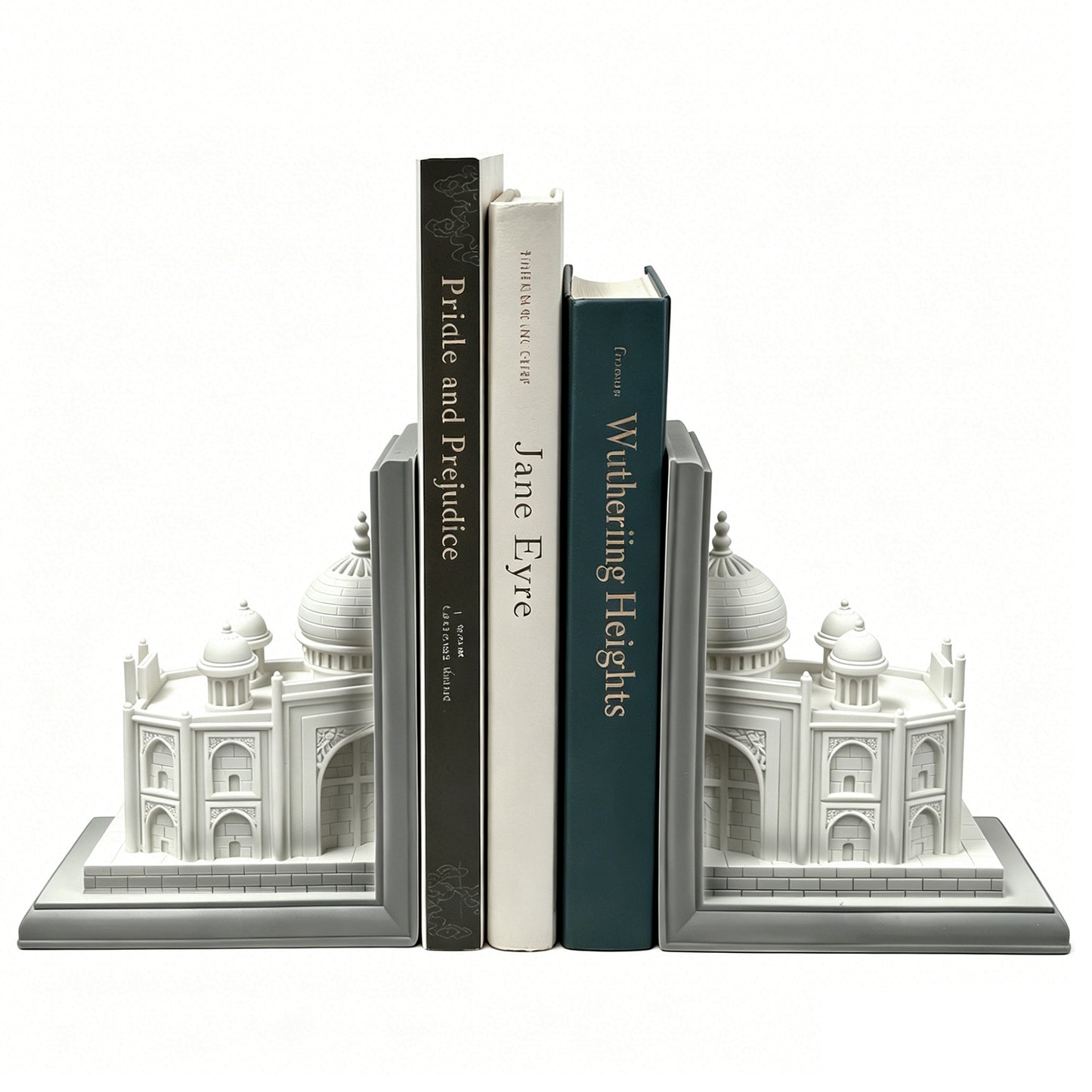 Book Ends for Shelves, Heavy Duty Decorative Bookends, Non-Skid Castle Design Book Holder for Heavy Books/CDs, Modern Aesthetic Resin Shelf Decor, Book Stopper for Home Office, Set of 2, White