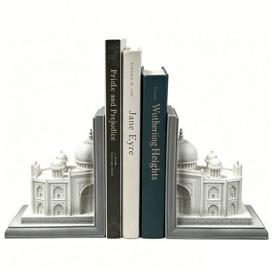 Book Ends for Shelves, Heavy Duty Decorative Bookends, Non-Skid Castle Design Book Holder for Heavy Books/CDs, Modern Aesthetic Resin Shelf Decor, Book Stopper for Home Office, Set of 2, White