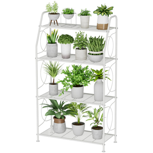 VyGrow Plant Stand, 4 Tier Plant Shelf for Indoor Outdoor, Heavy Duty Metal Tall Plant Stands Holder Rack for Living Room Balcony and Garden, White