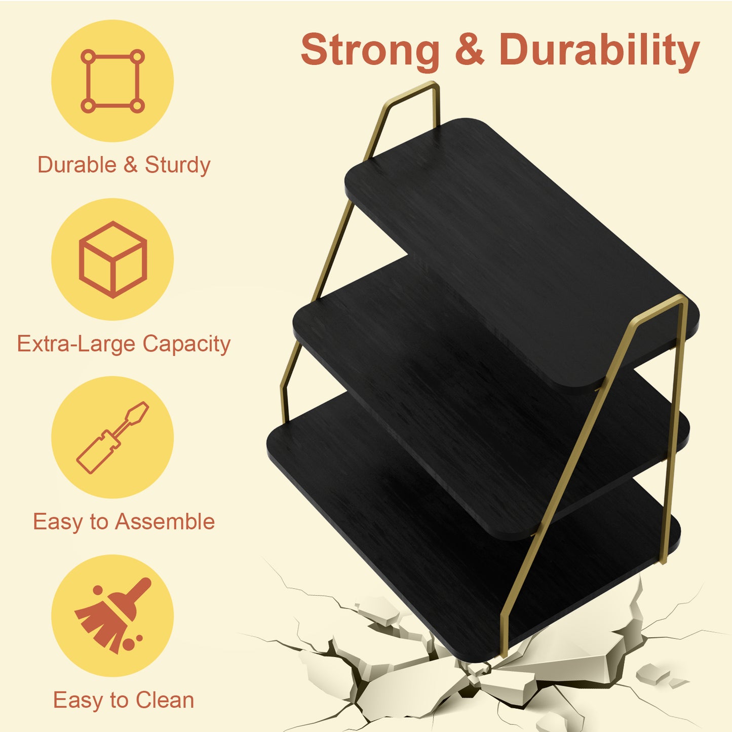 VyGrow Cupcake Stand, 3-Tier Dessert Stand for 55 Cupcakes, Wood & Metal Tower Display Premium Holder Dessert Tree Tower for Christmas Birthday Weddings Party Decor, Serving Tray (Black & Gold)
