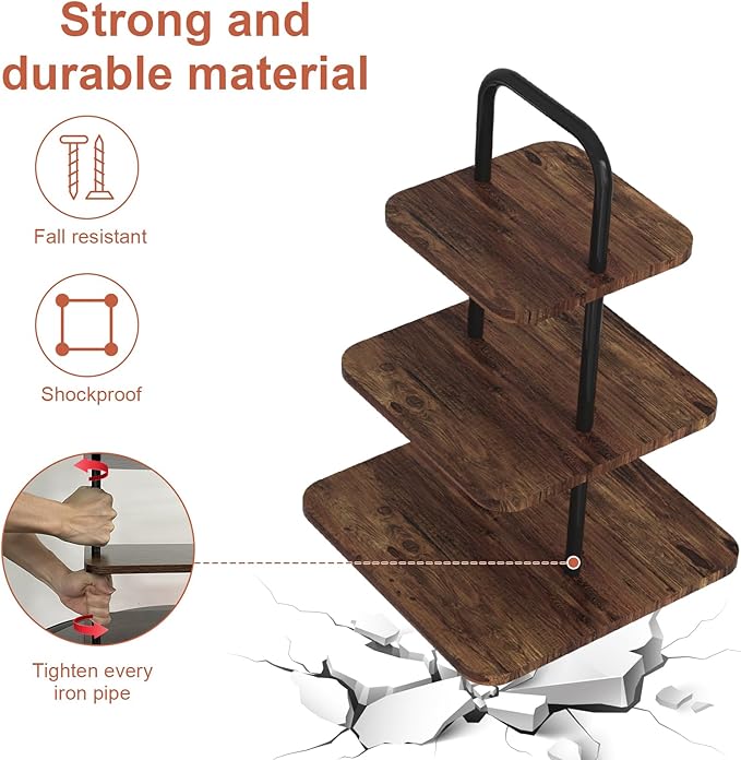 VyGrow Cupcake Stand, 3-Tier Dessert Stand for 32 Cupcakes, Wood & Metal Tower Display Premium Holder Dessert Tree Tower for Wedding Graduation Birthday Christmas Party, Serving Tray