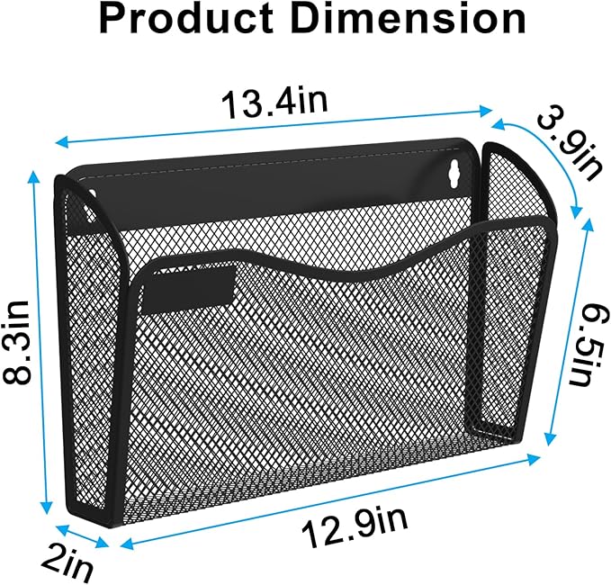 BOHDK Wall File Organizer, Mesh Hanging File Organizer, Home Office Organization and Storage, 6 Single Pockets Document Magazine Rack