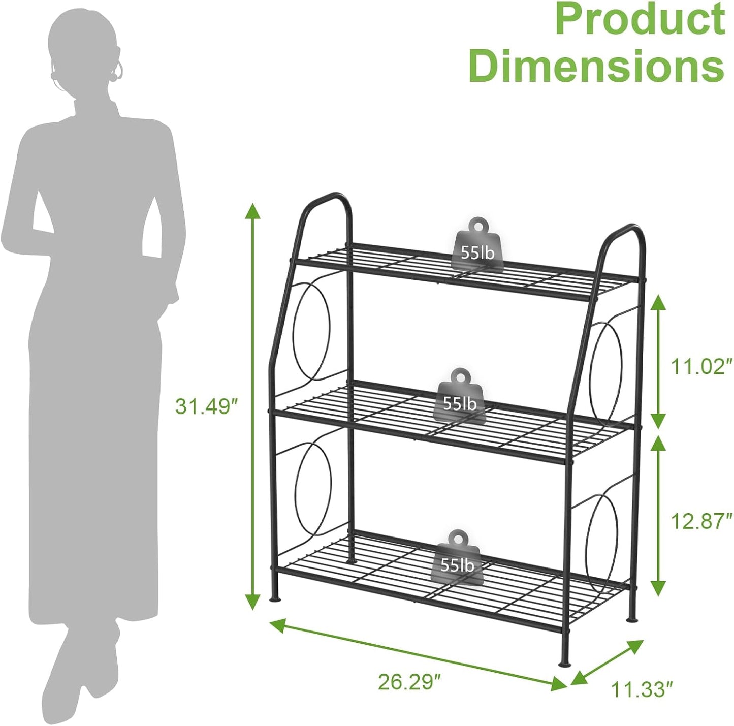 VyGrow Plant Stand, 3 Tier Plant Shelf for Indoor Outdoor, Heavy Duty Metal Outdoor Plant Stand Holder Rack for Living Room Balcony and Garden, Iron Wire, Black