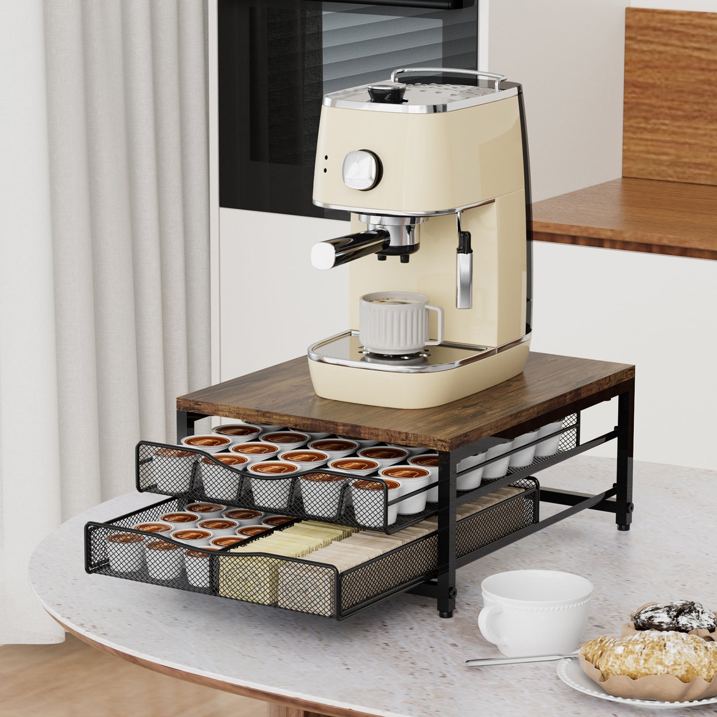 VyGrow Coffee Pod Holder For Counter, Wooden K Cup Holder with Sliding Drawer, Large Capacity Coffee Pod Storage for Coffee Station, Home, Office, Kitchen
