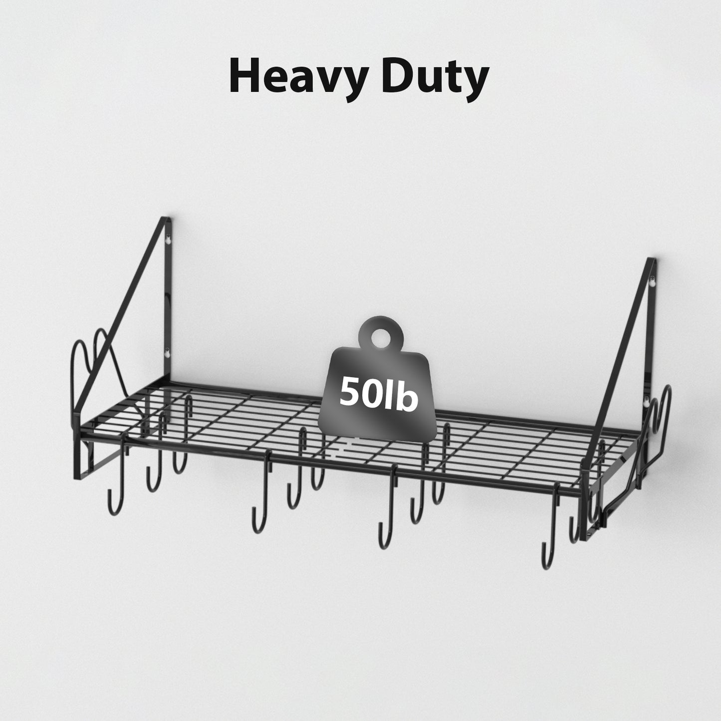 VyGrow 28 Inch Pot Rack Wall Mounted, Pots and Pans Organizer with 12 Hooks and 2 Pot Lid Holders, Heavy Duty Steel Pot and Pan Hanger for Kitchen Cookware Utensils Storage 34.7" Lx13 Wx12.6 H