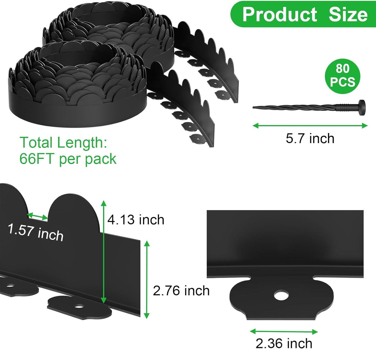 Landscape Edging 66ft, 4in Tall Garden Edging with 80pcs Spikes, Heavy Duty Lawn Edging Kit, Flexible Plastic Landscape Border for Grass, Yard, Flowerbeds, Gravel, Easy Flex No Dig, Black