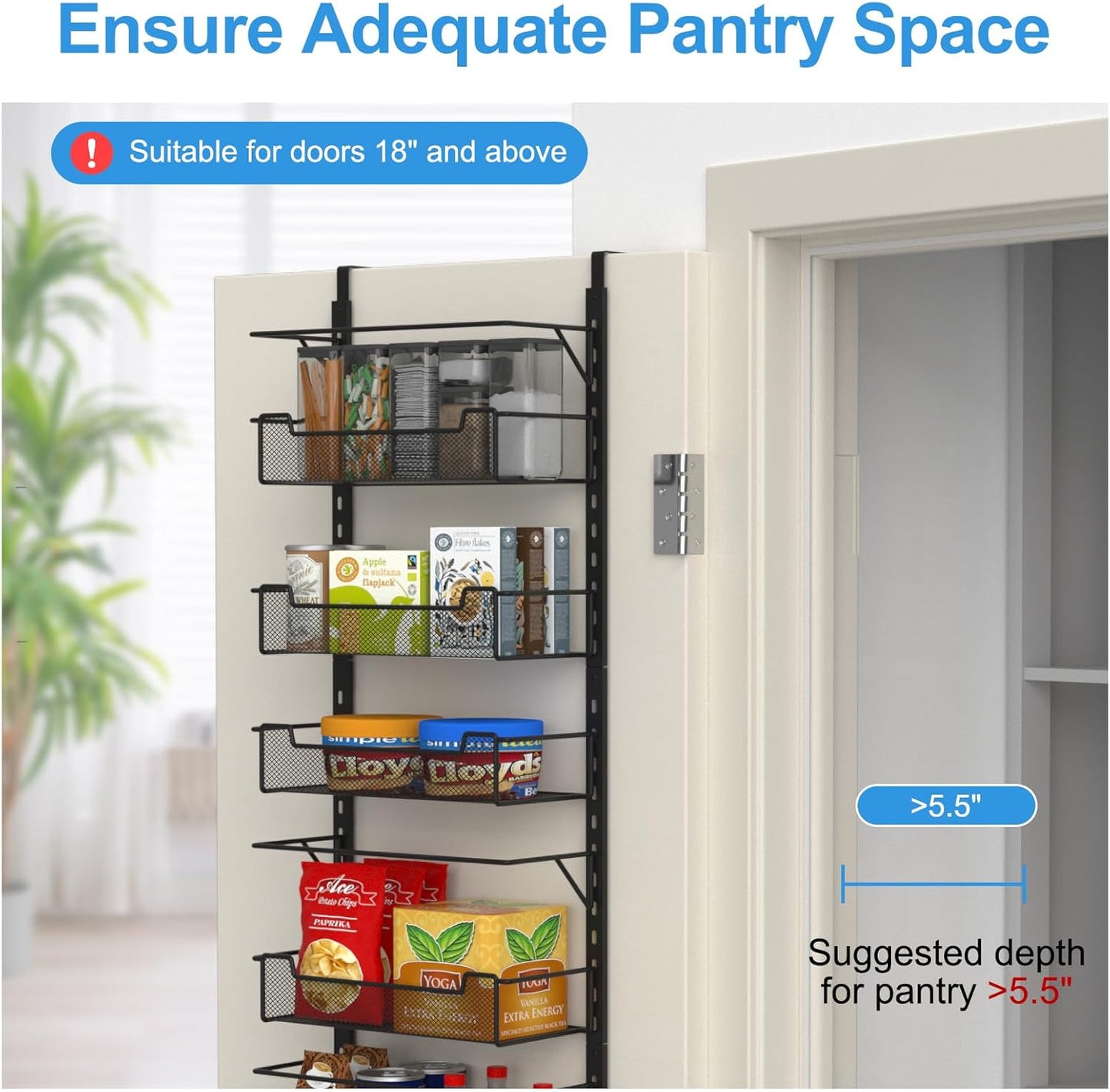 VyGrow Over the Door Pantry Organizer, 8-Tier Over the Door Organizer with Adjustable Basket, Pantry Door Organization for Pantry Kitchen Storage Room Spice Rack, Black