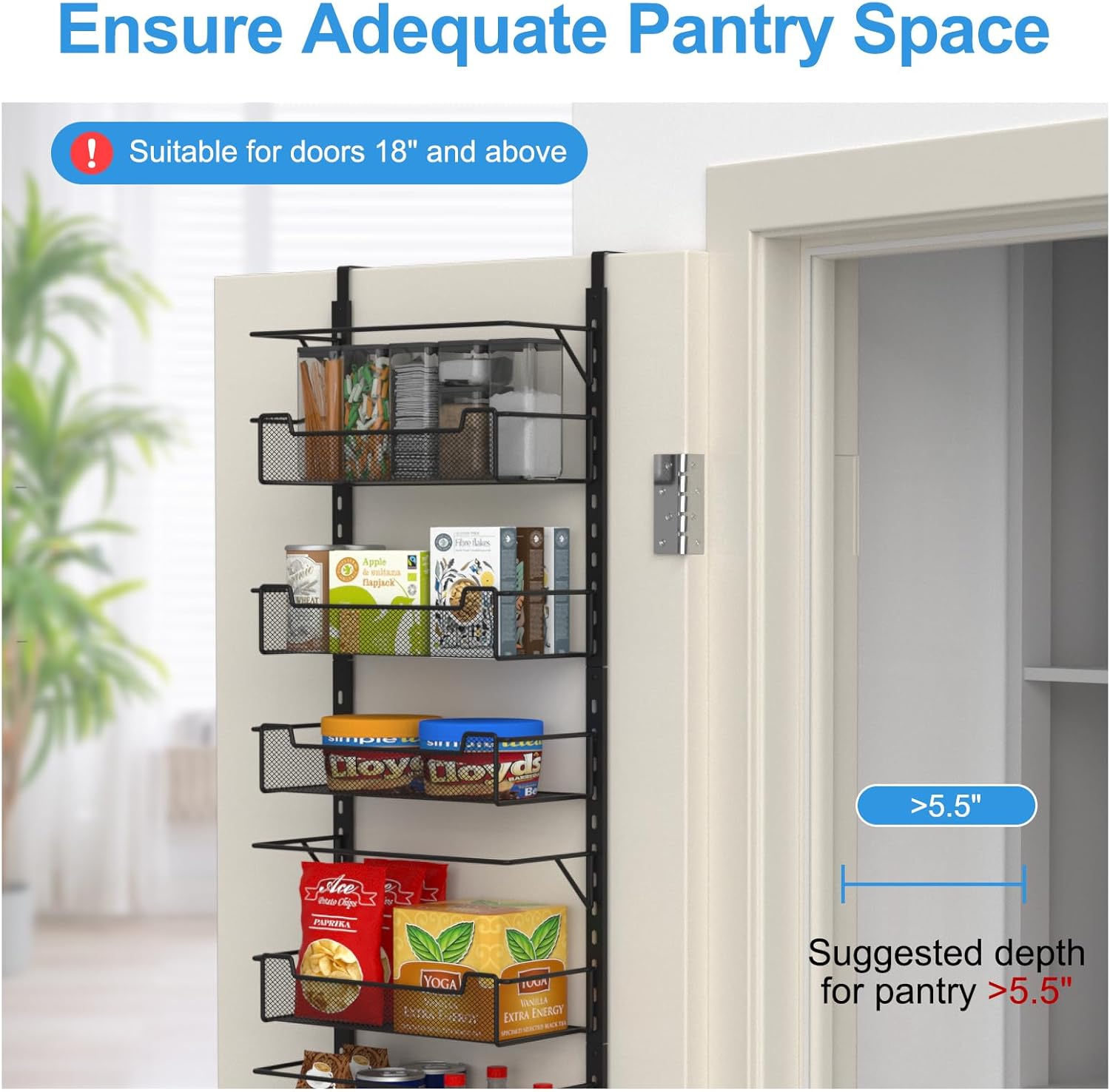 VyGrow Over the Door Pantry Organizer, 8-Tier Over the Door Organizer with Adjustable Basket, Pantry Door Organization for Pantry Kitchen Storage Room Spice Rack, Black