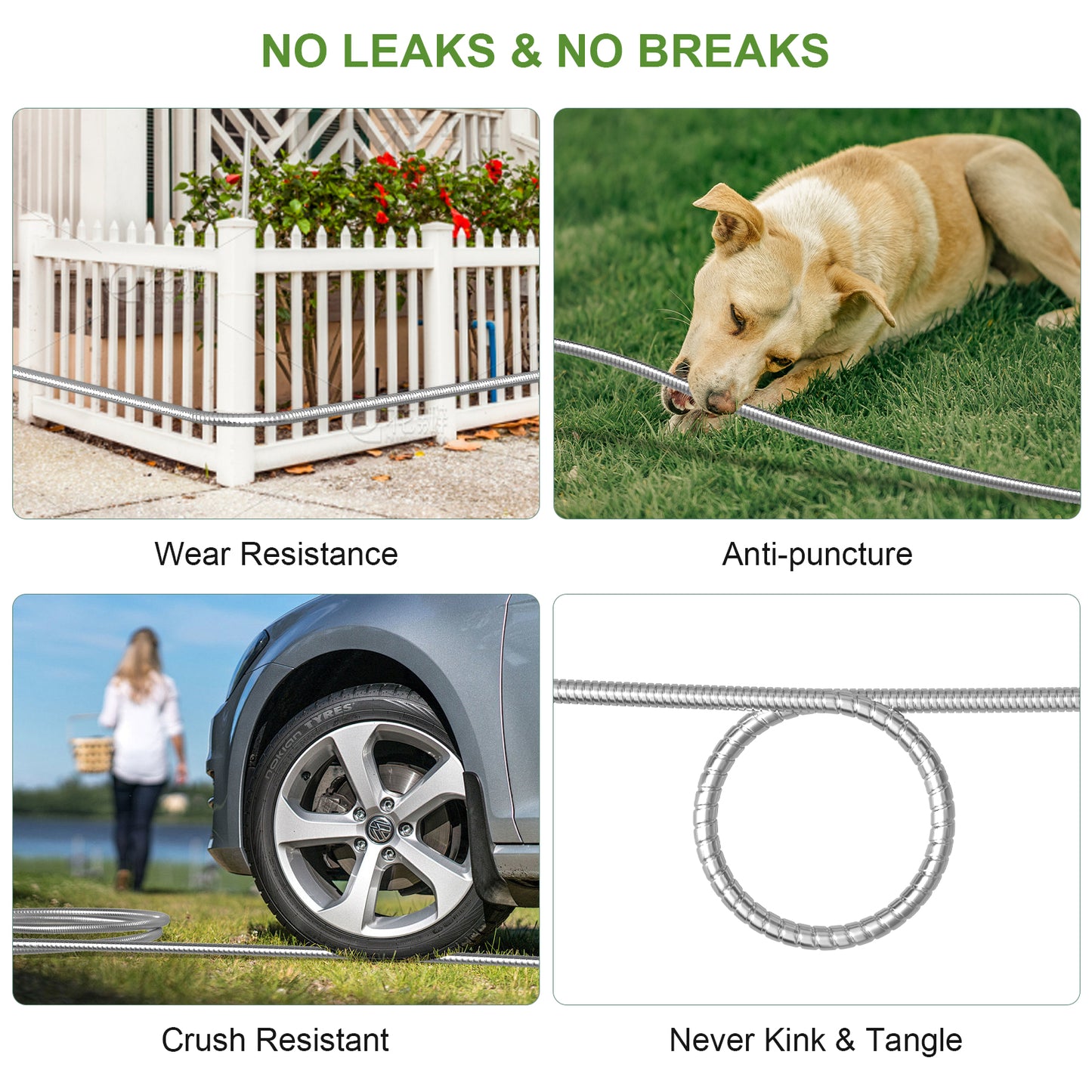NEYCIL Stainless Steel Garden Hose 50ft, Heavy-Duty Water Hose with 10 Function Nozzle, Puncture Proof, No-Tangle, No-Kink, Garden Hose for Yards, Car Washing & Outdoor Cleaning