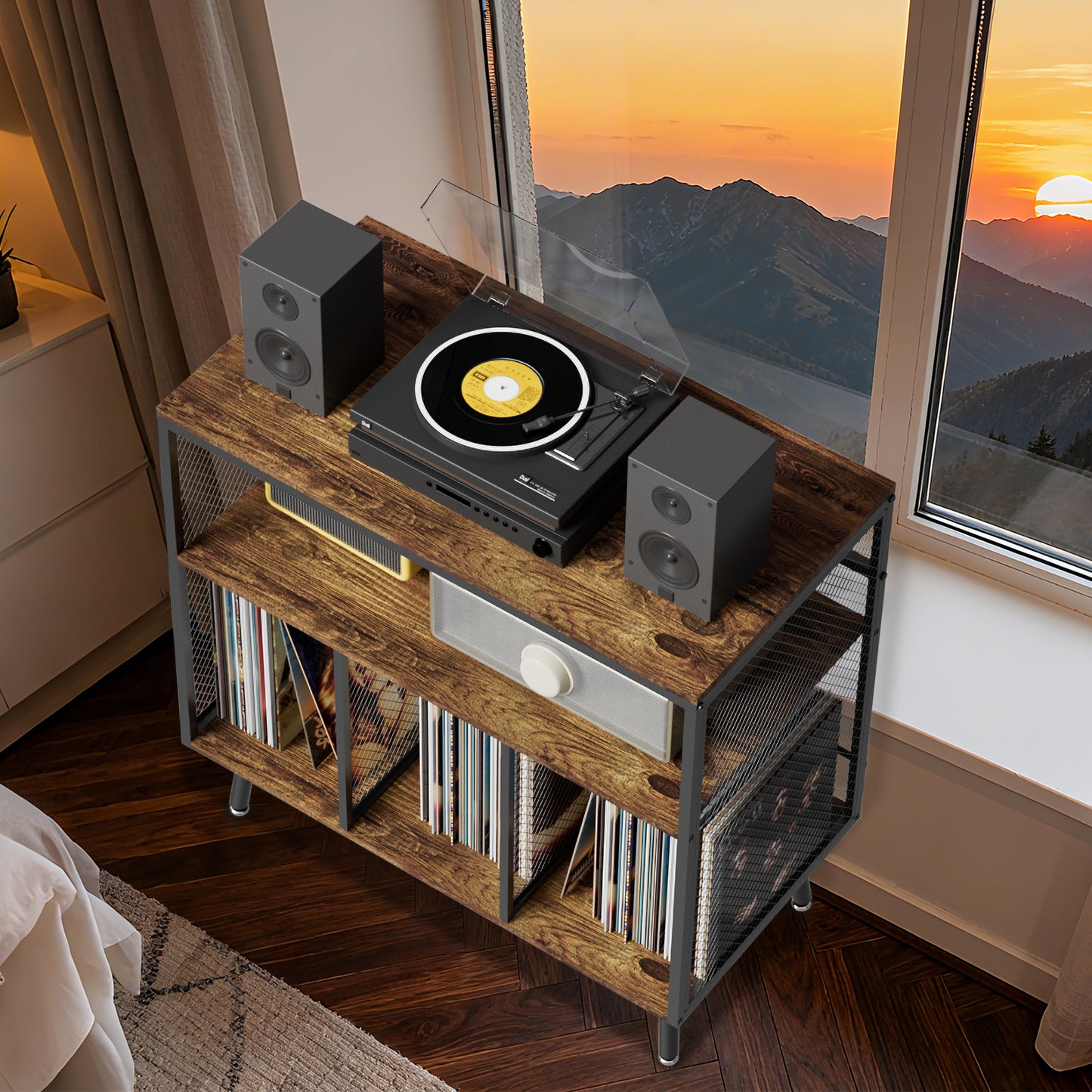 VyGrow Record Player Stand with Vinyl Storage, 3-tier Turntable Stand Holds Up to 220+ Albums, Large Record Player Table Storage Rack for Home Office