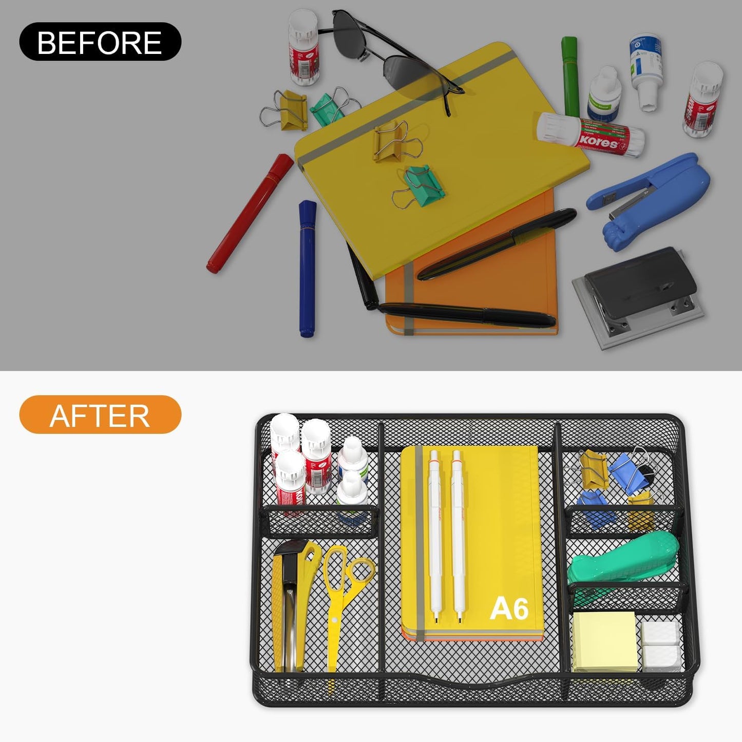 VyGrow Metal Mesh Desk Drawer Organizer Tray for Office & Home, Black, 12.87x8.73x1.96 inch