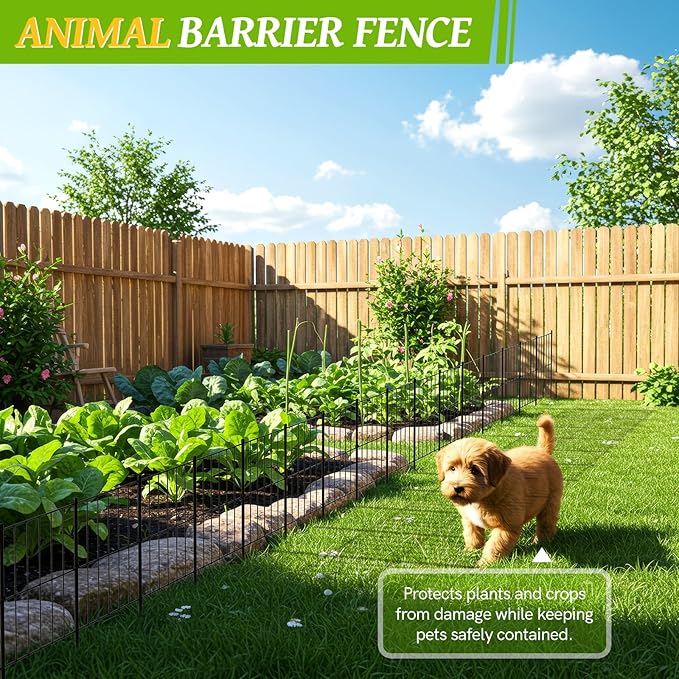 NEYCIL Garden Fence Tall 32in(H) x 13ft(L), 24 Panels Stackable Animal Barrier, Metal Garden Fencing 17in(H) x 26ft(L), Decorative No Dig Fence Rectangle Border for Garden, Yard, Patio, Outdoor, Black