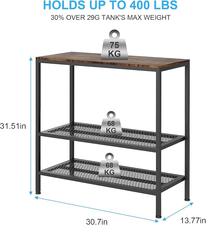 VANVERB 20-29 Gallon Fish Tank Stand, Long Aquarium Stand with 3-Tier Storage Shelves, Heavy Duty Turtle Reptile Breeder Terrarium Stand Rack Plant Stand, Load 350lbs, 30.7" L x 13.77" D x 31.51" H, Black