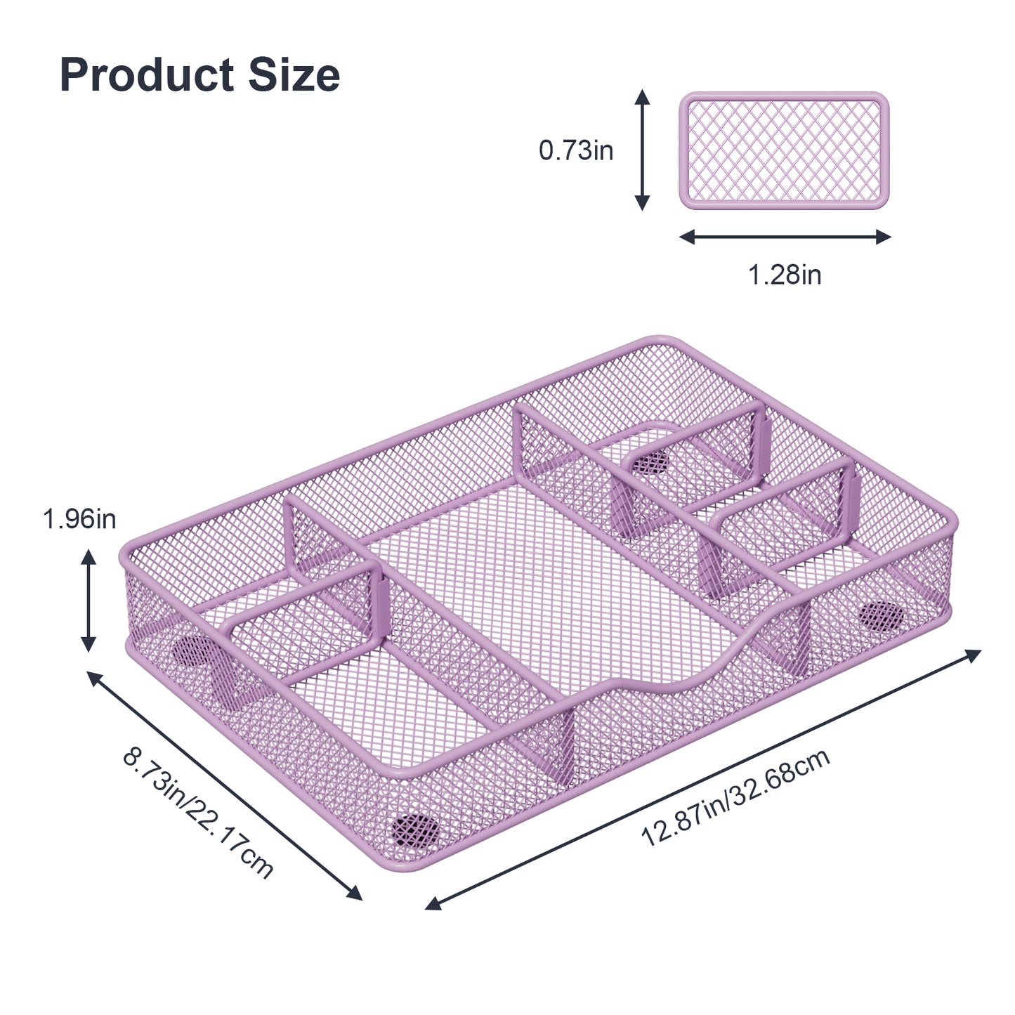 VyGrow Desk Drawer Organizer Tray, Metal Mesh Drawer Organizers Office, 6 Adjustable Compartment, Desk Organizer Tray for Home Office 12.87L x 8.73D x 1.96H inch, Black, 1PC Medium, Purple